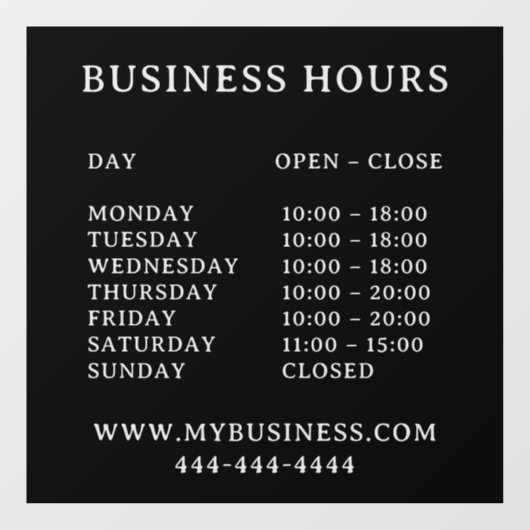 Modern Opening Hours Logo Pros door sign ウィンドウサイン (シート)