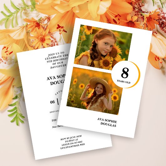 Modern Orange 2 Multi Photos Collage Birthday 招待状