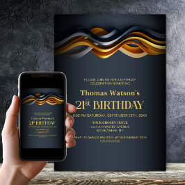 Modern Orange and Grey 21st Birthday Party 招待状