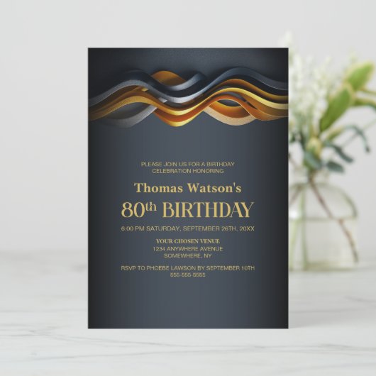Modern Orange and Grey 80th Birthday Party 招待状 (スタンド正面)