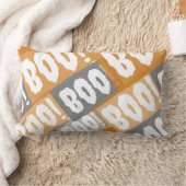Modern Orange and Grey Boo Pattern Halloween  ランバークッション (ブランケット)