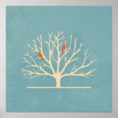 Modern Orange Birds in a Large Tree Illustration ポスター (正面)
