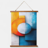 Modern Orange Blue Geometric Abstract Textured Art 吊り下げ型タペストリー (正面)