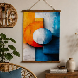 Modern Orange Blue Geometric Abstract Textured Art 吊り下げ型タペストリー