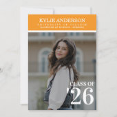 Modern Orange College Graduation Senior Photo 招待状 (正面)