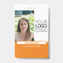 Modern Orange Color Block Professional Photo Name バッジ