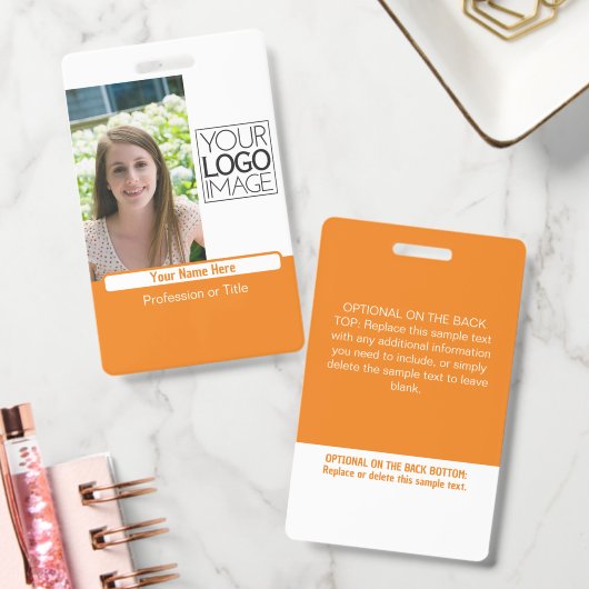 Modern Orange Color Block Professional Photo Name バッジ (オフィス)