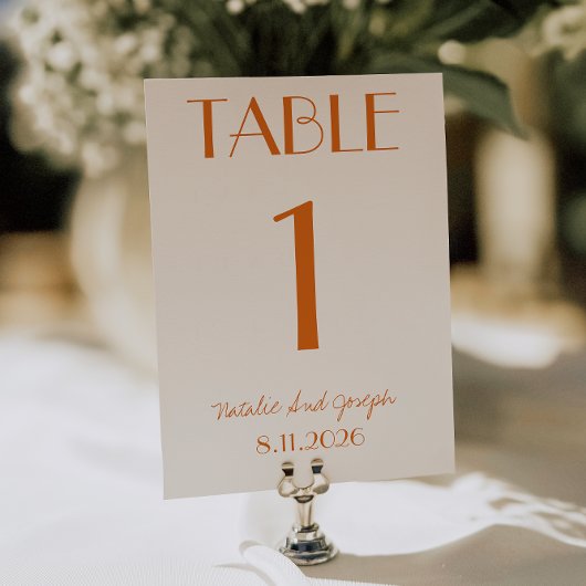 Modern Orange Cream Whimsical Wedding Table Number 招待状
