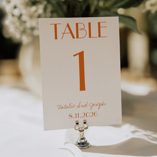 Modern Orange Cream Whimsical Wedding Table Number 招待状