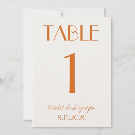 Modern Orange Cream Whimsical Wedding Table Number 招待状 (正面)