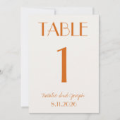 Modern Orange Cream Whimsical Wedding Table Number 招待状 (正面)