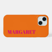 Modern orange fuchsia monogram name Phone Case iPhone 15ケース (裏面横)