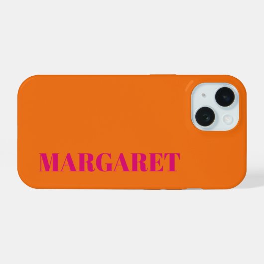 Modern orange fuchsia monogram name Phone Case iPhone 15ケース (裏面横)