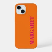 Modern orange fuchsia monogram name Phone Case iPhone 15ケース (裏面)