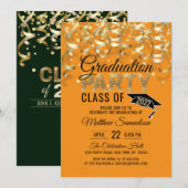 Modern ORANGE Gold Glitter GRADUATION Party 招待状 (正面/裏面)