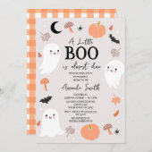 Modern Orange Little Boo Almost Due Baby Shower  招待状 (正面/裏面)