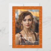 Modern Orange Math Script Photo Graduation  サンキューカード (正面)