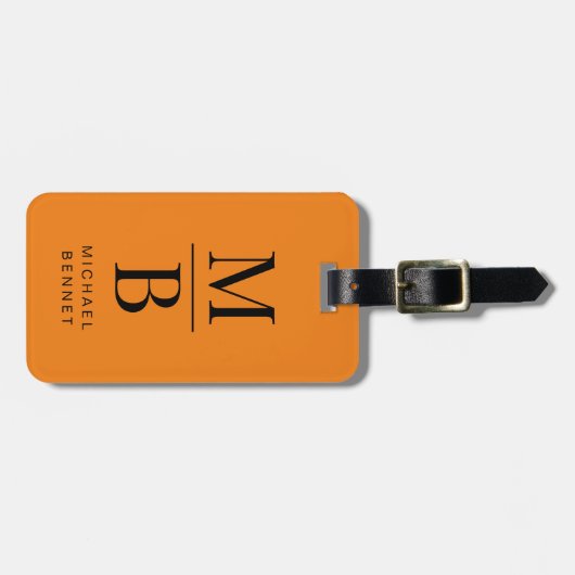 Modern Orange Monogram ラゲッジタグ (正面横)