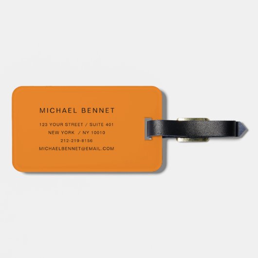Modern Orange Monogram ラゲッジタグ (裏面横)