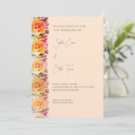 Modern Orange Ombre Roses Cream Wedding 招待状 (スタンド正面)