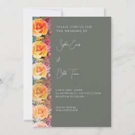 Modern Orange Ombre Roses Green Wedding 招待状