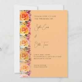 Modern Orange Ombre Roses Orange Wedding 招待状
