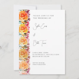 Modern Orange Ombre Roses White Wedding 招待状