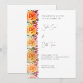 Modern Orange Ombre Roses White Wedding 招待状 (正面/裏面)