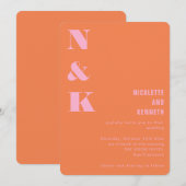 Modern Orange Pink Monogram Initials Wedding  招待状 (正面/裏面)