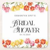 Modern Orange Pink  Tulips Floral Bridal Shower スクエアペーパーコースター (正面)