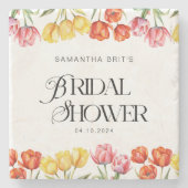 Modern Orange Pink  Tulips Floral Bridal Shower ストーンコースター (正面)