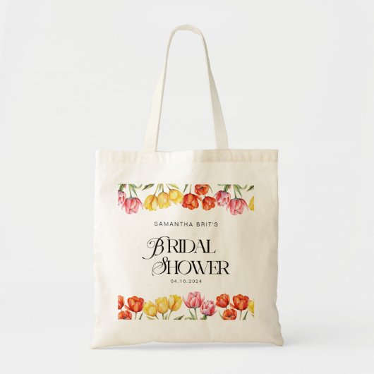 Modern Orange Pink  Tulips Floral Bridal Shower トートバッグ (正面)