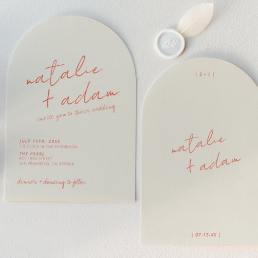 Modern Orange Retro Fun Whimsical Arched Wedding 招待状