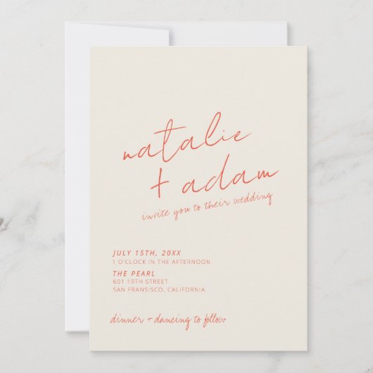 Modern Orange Retro Fun Whimsical QR Code Wedding 招待状 (正面)