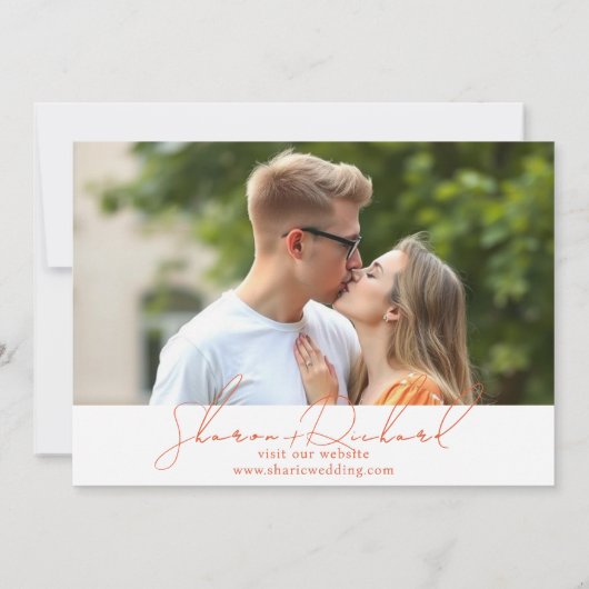 Modern orange script calligraphy 3 photo collage セーブザデート (裏面)