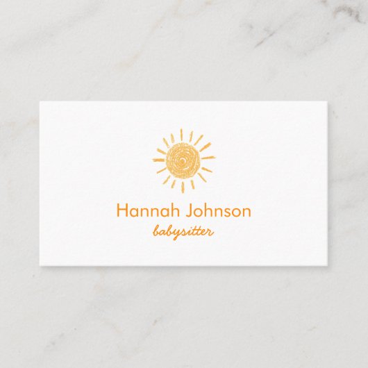 Modern Orange Sun Babysitter  Business Card 名刺 (正面)