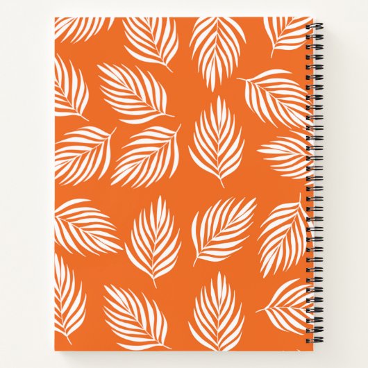 Modern Orange Tropical Leaf Pattern Notebook ノートブック (裏面)