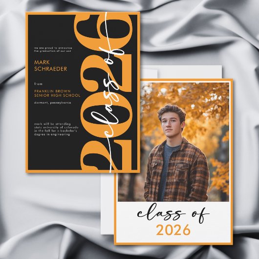 Modern Orange Typography Graduation Announcement 招待状