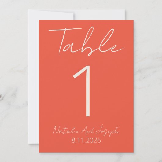 Modern Orange Whimsical Fun Wedding Table Number 招待状 (正面)