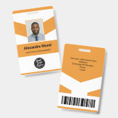 Modern Orange White Chevron Photo Employee ID バッジ (正面＆裏面)
