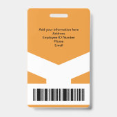 Modern Orange White Chevron Photo Employee ID バッジ (裏面)
