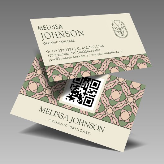 Modern Organic Botanical QR Code Business Card 名刺
