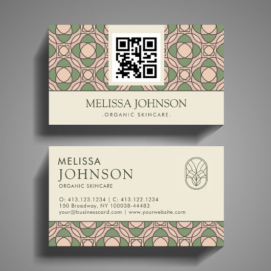Modern Organic Botanical QR Code Business Card 名刺
