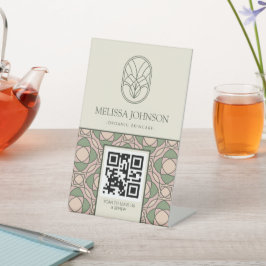 Modern Organic Botanical QR Code Pedestal Sign 台座サイン