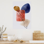 Modern Organic Shapes Watercolors Abstract Art One ポスター (キッチン)