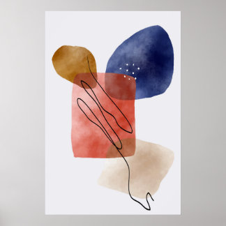 Modern Organic Shapes Watercolors Abstract Art One ポスター