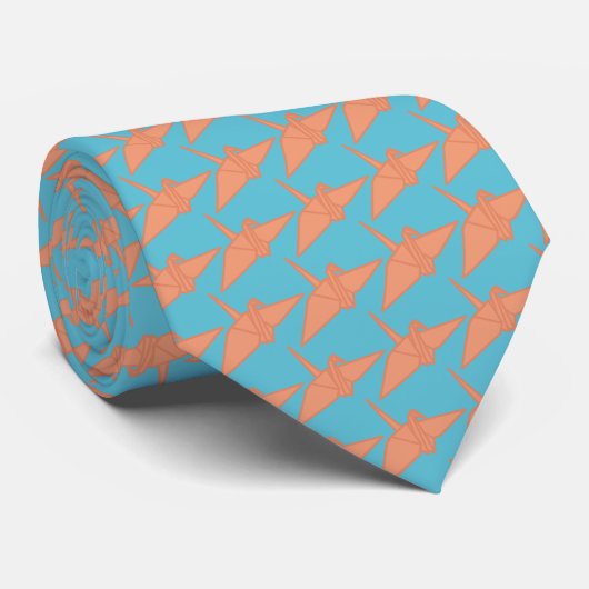 Modern Origami Crane Pattern Sky Blue & Orange ネクタイ (ロール)