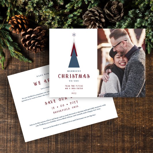 Modern Original Christmas Tree Photo Couple セーブザデート