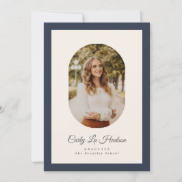 Modern Oval Blue High School Photo Graduate 案内状