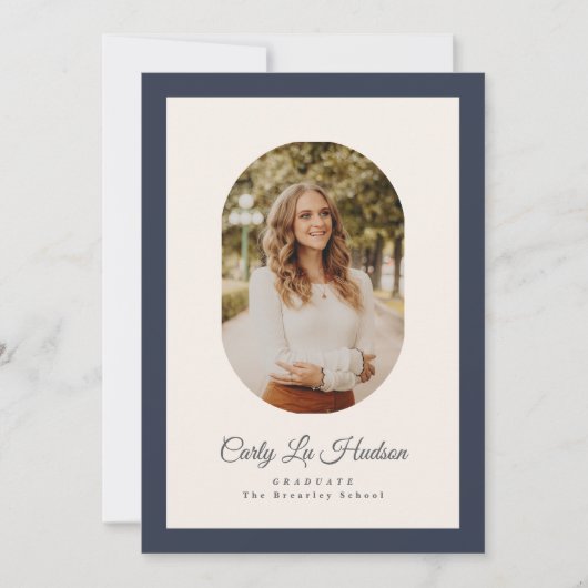 Modern Oval Blue High School Photo Graduate 案内状 (正面)